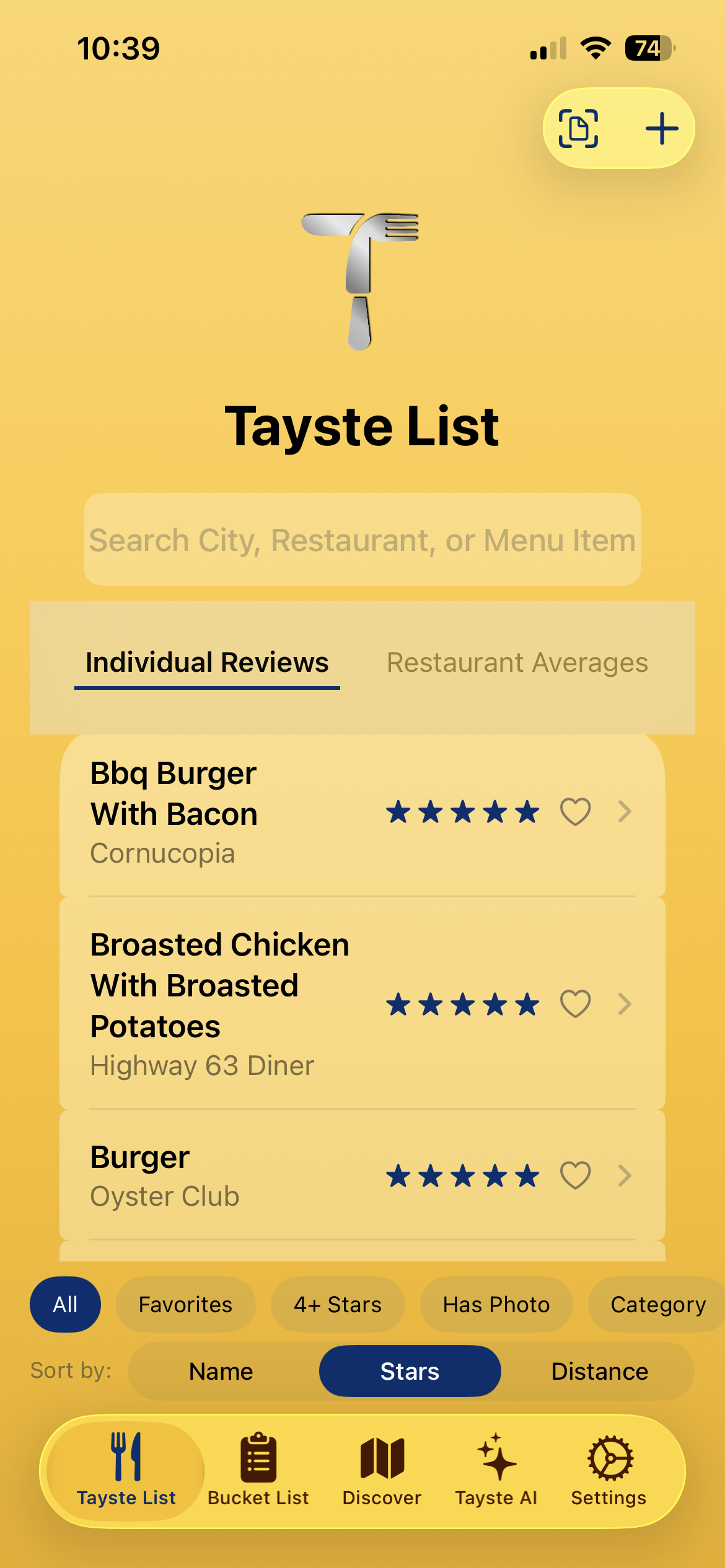 iPhone showing Tayste app UI